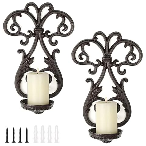 BSTKEY Rustic Cast Iron Candle Sconce Set Cover