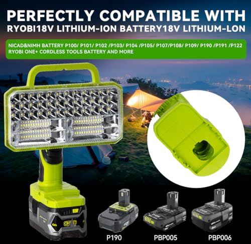 Image of 40W LED Work Light for Ryobi One+ 18V Li-ion Ni-Cad Ni-Mh Battery - 4200LM Flashlight with 3 Light Modes, Portable and Efficient Worklight with 84 LED (Battery not Included)