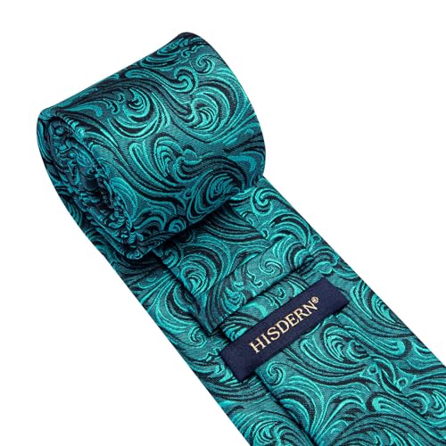 Image of HISDERN Ties for Men Paisley Tie and Pocket Square Woven Classic Floral Mens Ties Handkerchief Set Wedding Party Necktie