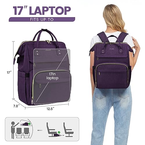 Image of LOVEVOOK Laptop Backpack for Women,17 Inch Professional Womens Travel Backpack Purse Computer Laptop Bag Nurse Teacher Backpack,Waterproof College Work Bags Carry on Back Pack with USB Port