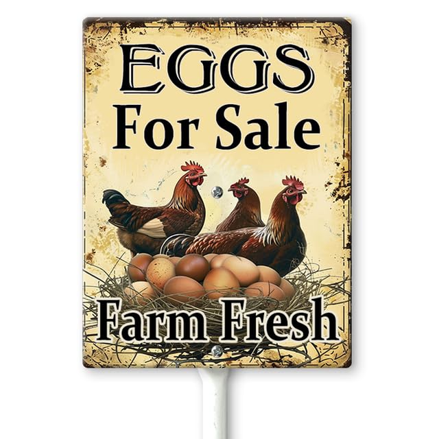 Horienteeon Fresh Eggs for Sale Yard Sign with Stakes 11.5×15cm, Sturdy Aluminum Yard Signs Rust Free, Eggs for Sale Sign - Farm Fresh/We Sell Eggs Sign Outdoor Yard