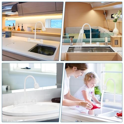 Image of 8 in RV Kitchen Faucet, XFIRE-GEAR Camper Faucet Kitchen with Flexible Arc 360 Degree Rotatable Dual Function Sprayer, RV Sink Faucets for Motorhomes, Travel Trailers (White)