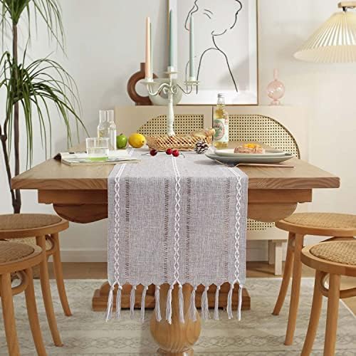 GSG Boho Linen Table Runner for Home Decor, 108