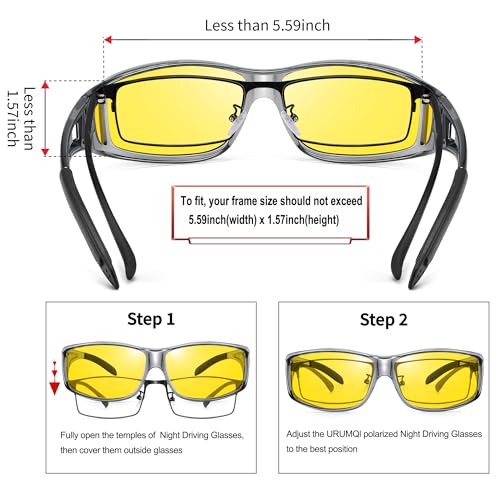 Image of URUMQI Night Vision Driving Glasses Fit Over Eyeglasses for Men Women