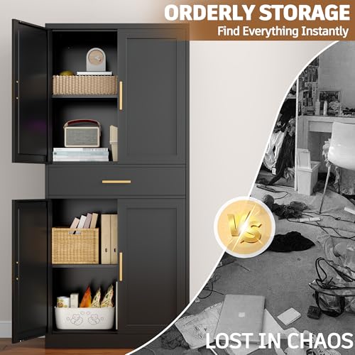 Image of 71 inch Metal Storage Cabinet with 1 Drawer, 2 Adjustable Shelves