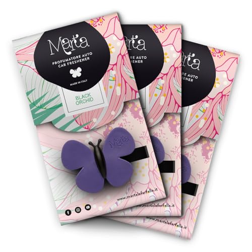 3 unidades de ambientador Marta la Farfalla, con olor a orquídea negra, para coche y hogar.
