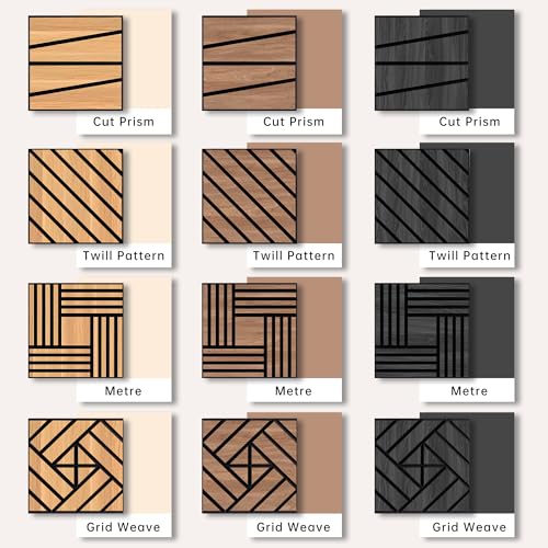 Image of WoveN SounD Acoustic Wall Panels, Black Oak, 16 Pack, 12x12 in | Self-Adhesive, NRC 0.95, Carved Pattern, Sound Proof, Echo Reduction, Sound Dampening, Home Studio, Office, Gaming Room