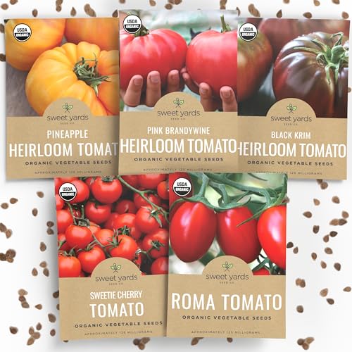 Organic Tomato Seeds Variety Pack - 5 Individual Packs - 2026 Season - Roma, Pink Brandywine...