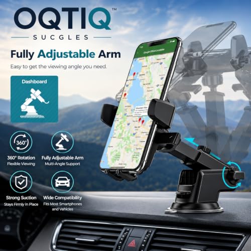 Image of OQTIQ SUCGLES Easy One Touch Car Phone Holder, Dashboard & Windshield Mobile Mount with Suction Cup, Telescopic Arm & 360 Rotation, Universal Stand for iPhone, Samsung & All Smartphones