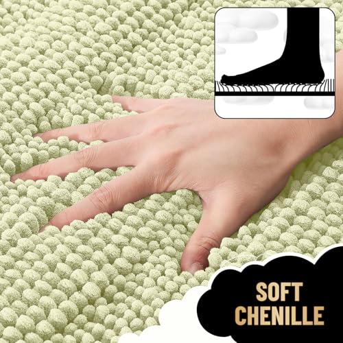Image of OLANLY Thick Bathroom Runner Rugs 44x24, Extra Absorbent Chenille Striped Bath Rugs, Rubber Backing, Machine Wash Dry, Long Bath Mats for Bathroom, Tub and Shower, Home Decor Accessories, Vanilla