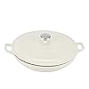 Amazon Basics Enameled Cast Iron Covered Round Casserole Skillet with Lid for Oven, 3.3-Quart, White