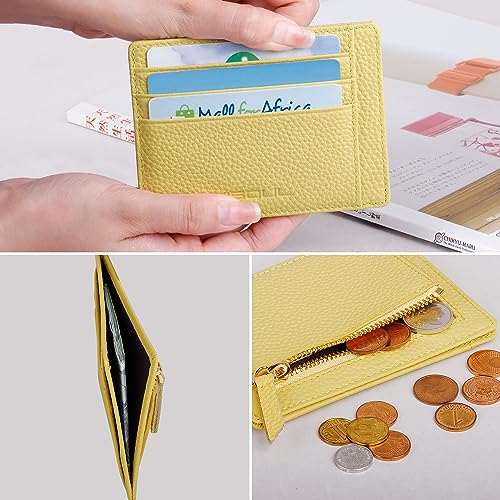VISOUL Slim Credit Card Holder for Women RFID Blocking, Womens Small Leather Wallet with Zipper Coin Pocket (Yellow)3