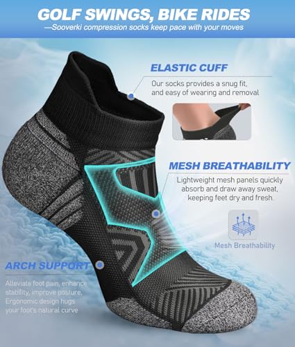 Cushioned Cotton Ankle Compression Socks for Men Women 6 Pairs Wicking Low Cut Arch Support Plantar Fasciitis Socks4