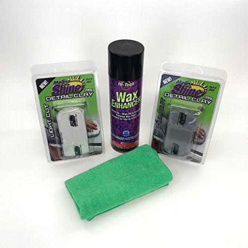 HI-TECH Clay Bar Kit Includes (2) Clay Bars: Light and Medium Cut, Clay Bar Lube, and Microfiber Towel