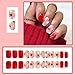 OCOUYVD Heart Press on Nails Short Square Valentines Fake Petite Red Stick on Full Cover False With Red White Heart Designs Acrylic Glossy Artificial for Women Girls