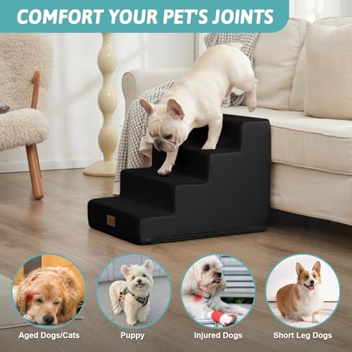Image of COZY KISS Dog Stairs for Small Dogs, 4 Tier Pet Stairs for Couch and Beds, 17.7 inch H Non-Slip Dog Steps for Old Cats, Puppy, Small Medium Dogs, 15.7x23.6x17.7 inch, Black