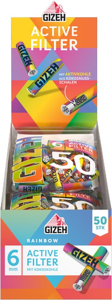 Rainbow Active Filter - Activated Carbon Filter 6 mm Diameter - Activated Carbon Filter Slim with Activated Carbon from Coconut Shell - Filter with 27 mm Length - 10 Bags of 50 Filters