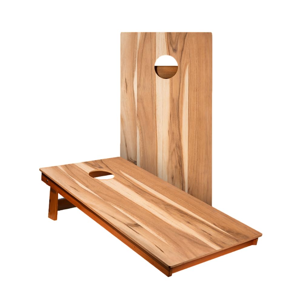 Skip's Garage Natural Hickory 2x4 Cornhole Boards | Includes (2) Corn Hole Boards (NO Bags) & (1) Case & (2) Hole Lights