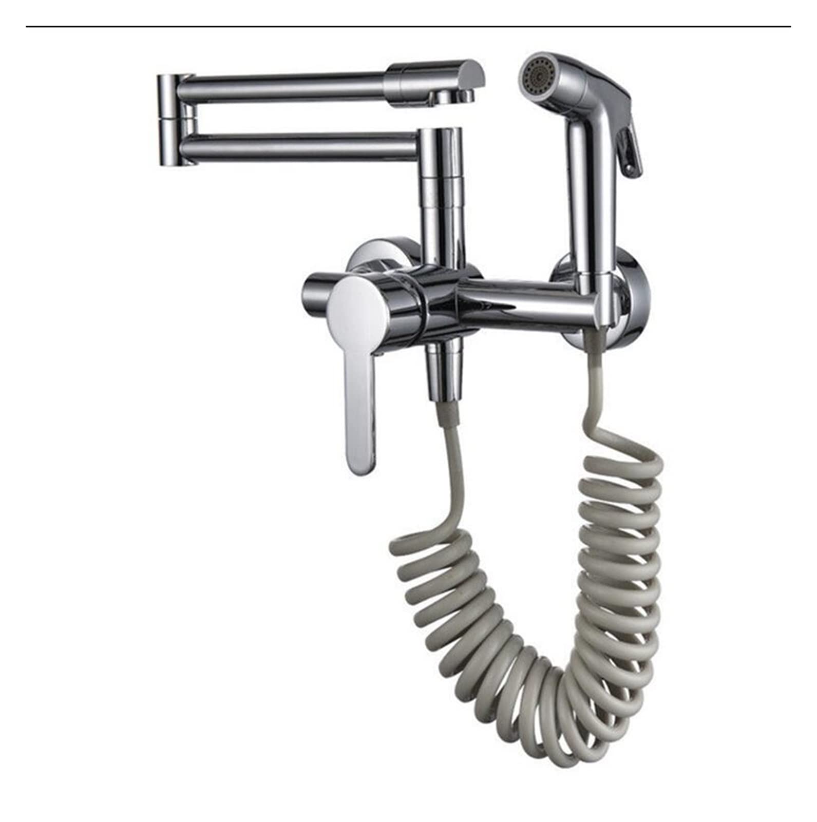 Flexible Swivel Tap, Fodable Kitchen Faucets Solid Brass Sink Mixer Tap Hot & Cold Wall Mounted with Spray Gun Rotating(A)