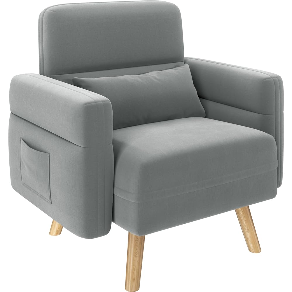 Yaheetech Pequeño Sofá Sillon Acolchado con Cojín Lumbar Loveseat Asiento 54 × 50 cm para Loft, Apartamento, Sala de Juegos, Dormitorio, Gris Claro