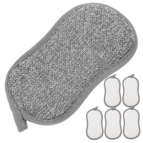 6個 竹繊維の食器洗いブラシ 再利用可能なスクラブスポンジ 繰り返し使える食器用スポンジ 小さなクリーニングスポンジ 毎日使う中華鍋スポンジ 家庭用食器スポンジ 竹の繊維 Grey