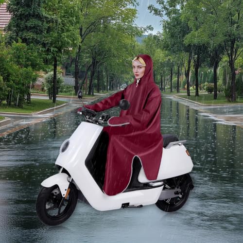 Msiud Regenponcho mit Kapuze, Regen Poncho Wiederverwendbar Regenkleidung Unisex Wander Regencape Cycling Frauen Regenmantel Regenschutz für Elektromobil Mobilität Outdoor Camping (Dunkelrot)