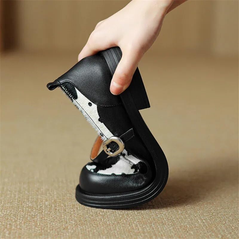 Genuine Leather Mary Jane Pumps Black 5.53