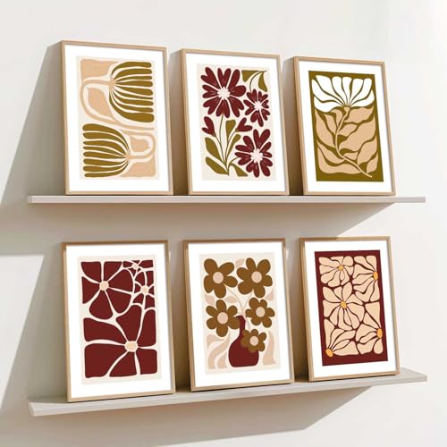 Image of kotart Abstract Floral Art Home Decoration Paintings With Frame For Living Room Bed Room Hotel Wall Decor Digital Reprint Set of 6 (10X13 inch)
