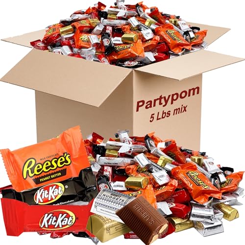 BULK CHOCOLATE CANDY BAR VARIETY MIX, 5 Lbs Assortment of Individually Wrapped Chocolates, Includes REESECUPS PEANUT BUTTER, KITKAT WAFERS, HERSHEY'S MILK CHOCOLATE NUGGETS