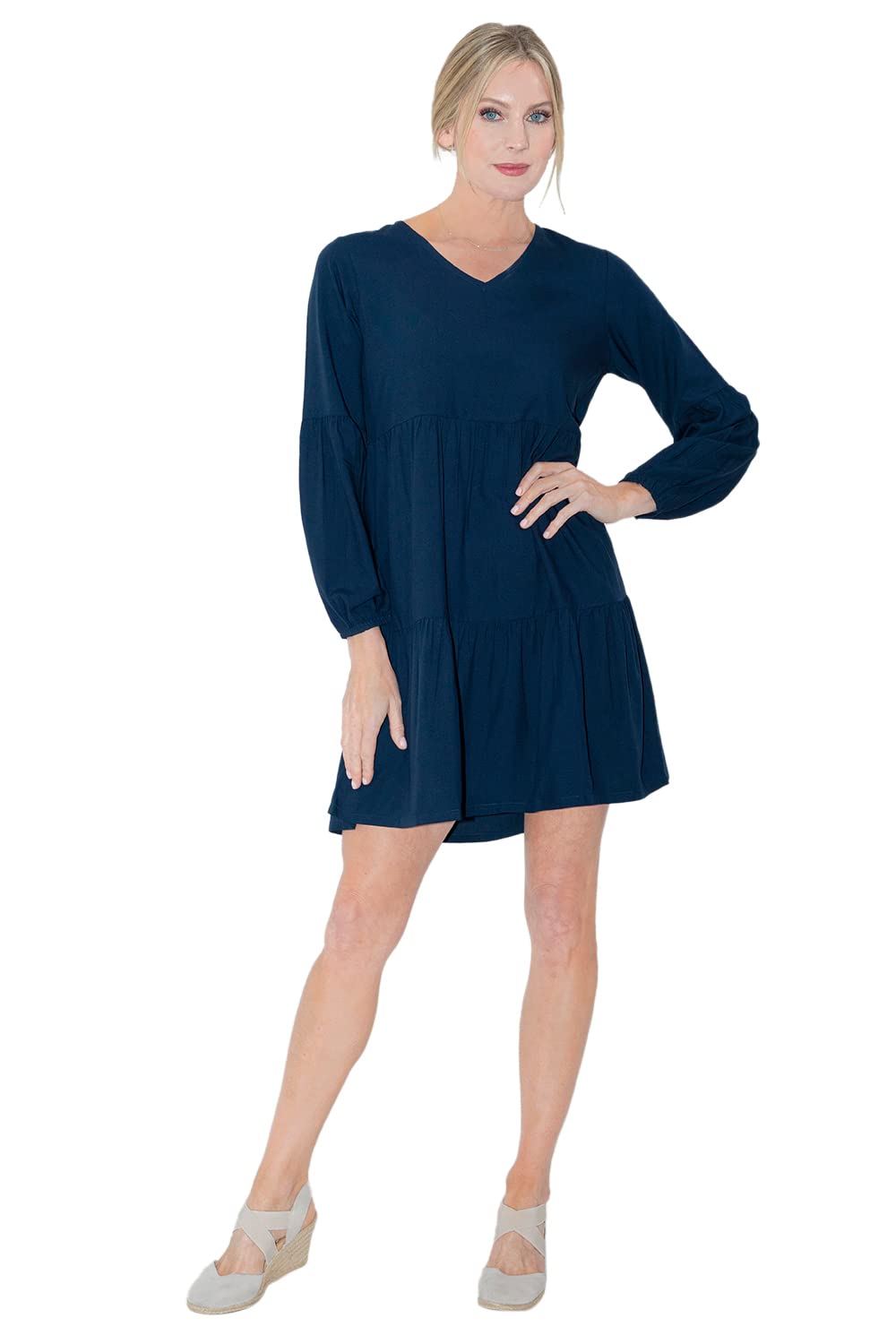 V-Neck Dress with Lantern Sleeves by Miss Lavish London