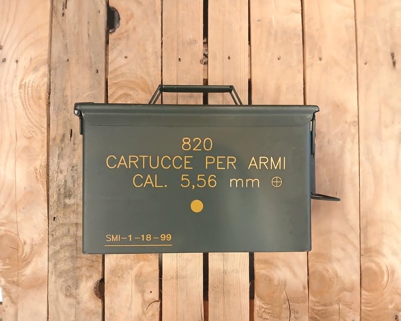 Cassetta Militare per Munizioni in Metallo, 820 Cartucce, Cal. 5,56 mm, Verde Militare