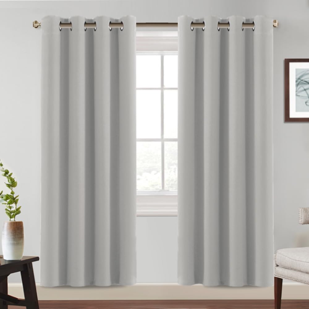 BellaHills Verdunklungsvorhänge Thermovorhang Wohnzimmer Graubeige H245xB140cm 2er Set Gardinen Blickdicht Kälteschutz Wärmeisolierend Ösenschal Schlafzimmer Blackout Curtains for Living Room