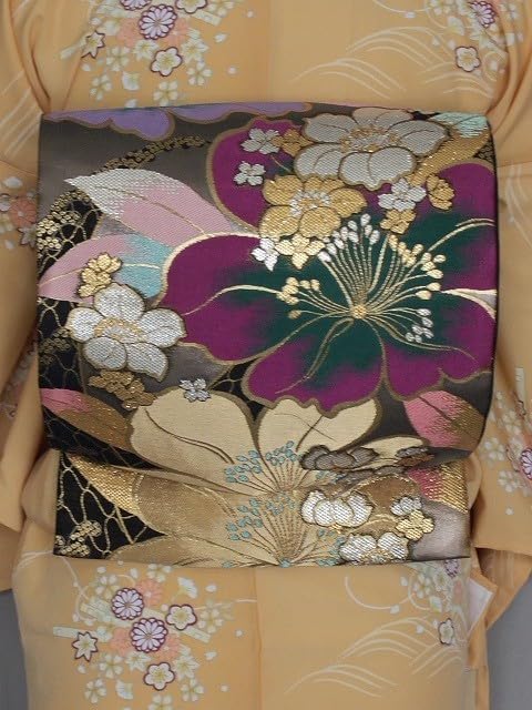 袋帯振袖用おしゃれ用艶やか型押黒袋帯日本製 振袖用