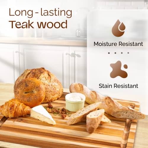 Yes4All Durable Teak Cutting Board For Kitchen, [17''L X 13''W X 1.5” Thick],Medium Edge Grain Wood Cutting Boards With Juice Groove, Hand Grips, Reversible, Perfect Gift For House Warming #TOP3