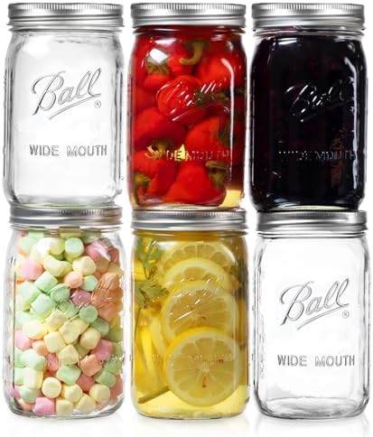 Ball Wide Mouth Mason Jars 32 oz. (6 Pack) - Quart Size Jars with...