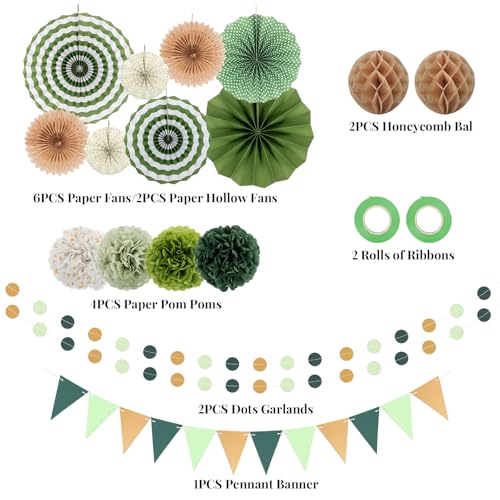 Image of 23Pcs Sage Green Party Decoration Kit for Birthday Bachelorette Baby Shower