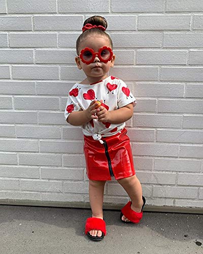 6M-5Y Valentine's Day Outfit Baby Girl Love Heart T-Shirt Top+Zipper Leather Skirt Mini Dress Clothes Set (Red, 6-12 Months) #TOP1
