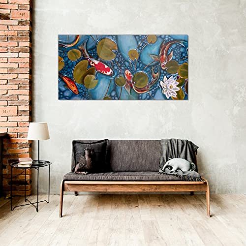 Tableau en verre poisson koi 100x50cm pour salon zen