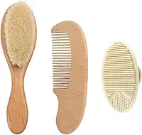 PandaEar Conjunto de 3 escovas e pente para bebês recém-nascidos, escova de silicone para bebês, escova de cabelo macia para recém-nascidos com cerdas macias de cabra, conjunto de escova de cabelo de