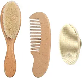 PandaEar Conjunto de 3 escovas e pente para bebês recém-nascidos, escova de silicone para bebês, escova de cabelo macia para recém-nascidos com cerdas macias de cabra, conjunto de escova de cabelo de
