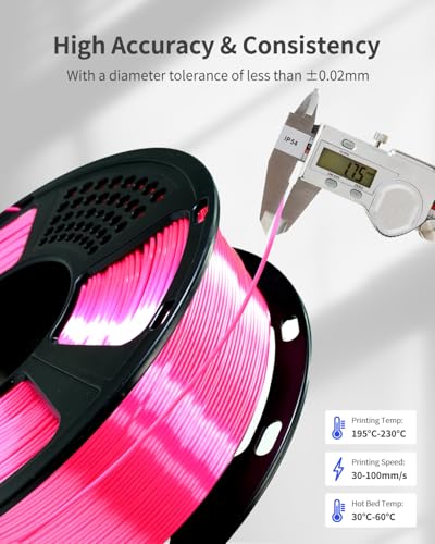 Image of Silk PLA Filament 1.75mm Magenta, Shiny Silk Pink 3D Printer Filament 1kg (2.2lbs), Reduced Stringing, Dimensional Accuracy + /-0.02mm, Enhanced Toughness, Neatly Wound, Vacuum Packed, DIY Decor