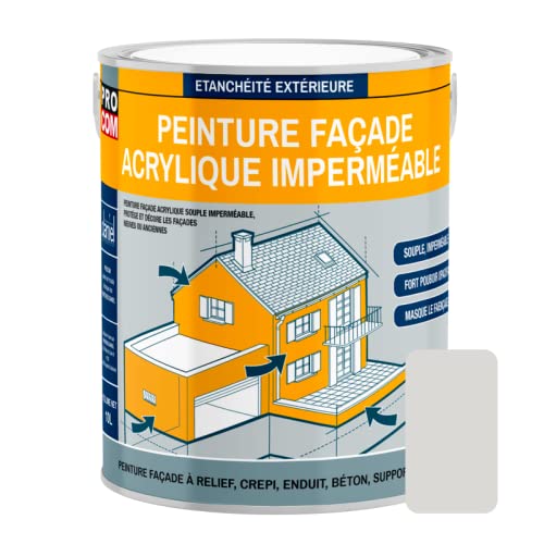 PRO COM Peinture façade crépi, façade à relief, imperméabilisation et protection des façades - Durable jusqu'à 10 ans 2.5 litres
