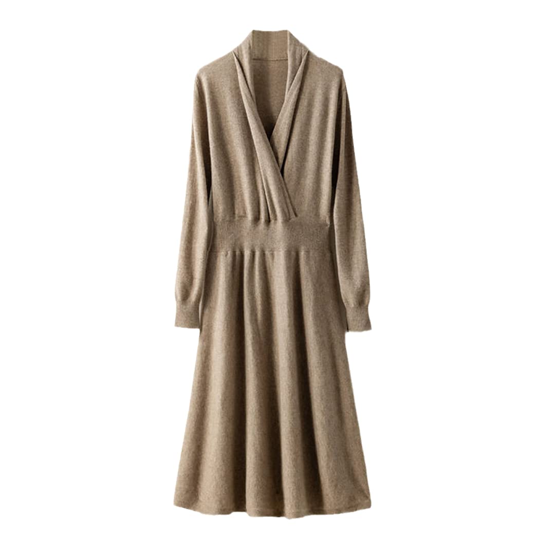 100 Cashmere Knitted Dresses for Women Winter Autumn V-Neck Female Sweaters Long Style Jumpers