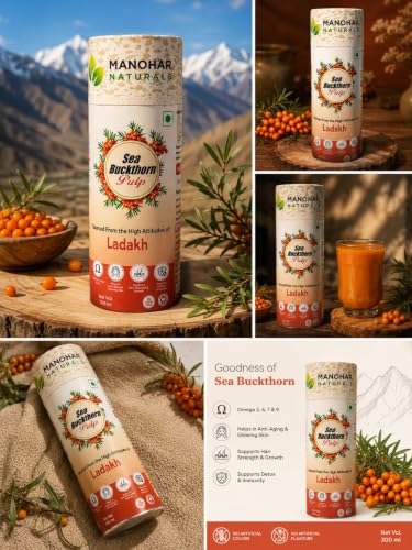 Image of Sea Buckthorn Pulp 300ml | Sourced from High Altitudes of Ladakh | Rich in Omega 3, 6, 7 & 9 Helps to Immunity, Energy, Skin and Hair Health (300 ml)