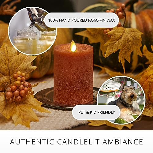 Image of Luminara Sea Glass Flameless Candle, Adobe 3 inch x 4.5 inch, Moving LED Flame Pillar with Timer, Battery Operated, Real Wax, Unscented Home Decor