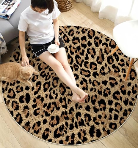 Moquette de sol décorative ronde léopard beige 100cm - 6