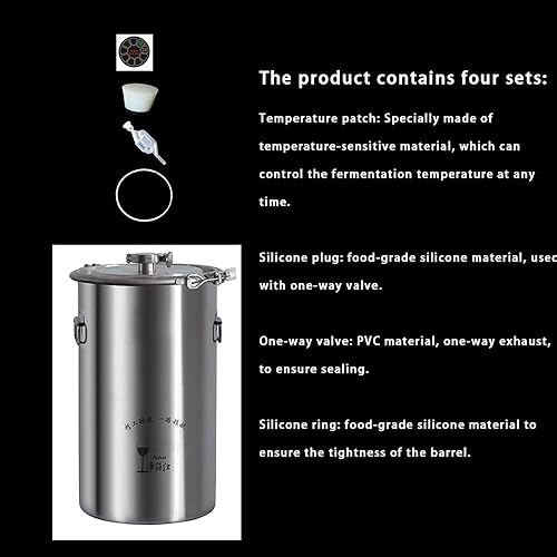 Miniatura 3 de Fermentador de acero inoxidable Tanque de fermentación cónico de preparación casera, incluyendo parche de temperatura, enchufe de silicona, válvula