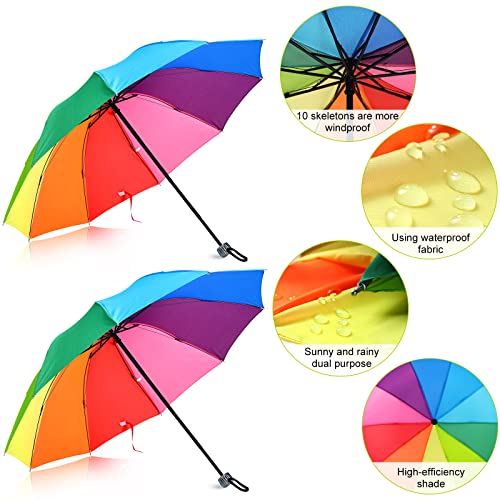 Silkfly 6 Pcs Folding Rainbow Umbrella Portable Tri Folded Umbrella 39.4 Inches 10 Rib Edge Windproof Bumper Cloth Umbrella Compact Portable Cute Travel Umbrella For Rain Sun #TOP1