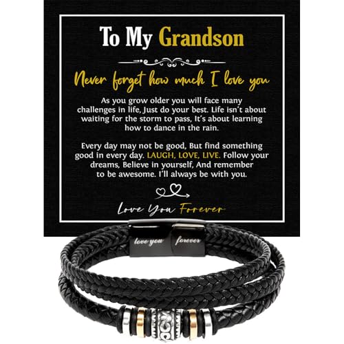 To My Grandson Bracelet, Bracelet Grad Gift for Grandson, Bracelets For Grandson From Grandparent, Birthday Gift Bracelets with Message Card and Box