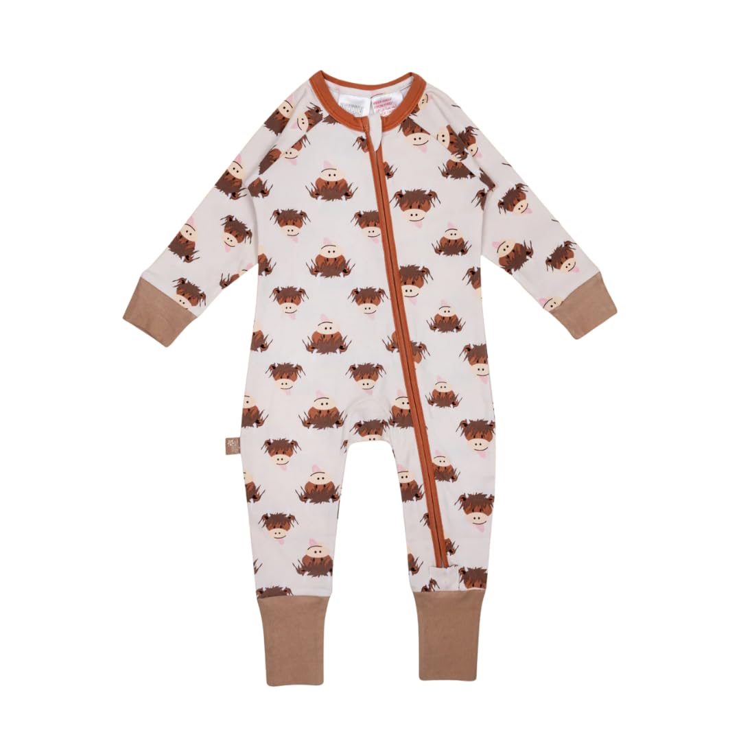Blade & Rose | Neutral Highland Cow Romper Jumpsuit | Unisex Clothing For Babies & Toddlers | For Ages 0-3 Months | Cream/Brown